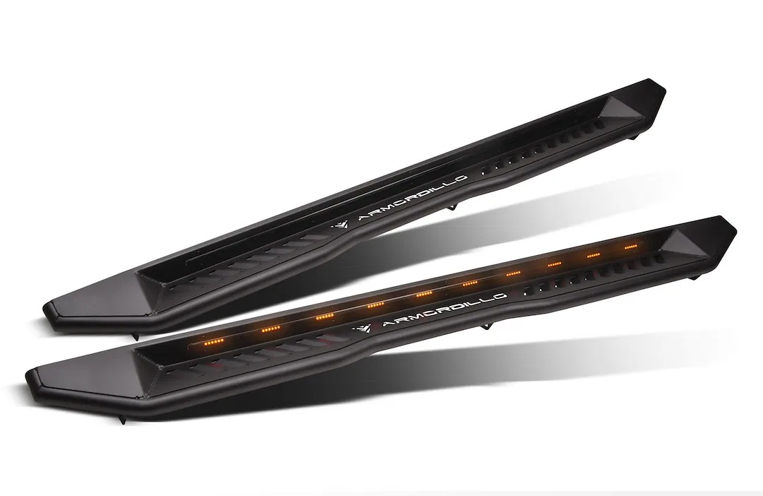 8719909 – ARMORDILLO Running Board, Powder Coated Matte Black Steel With Multifunction LED Light Strip